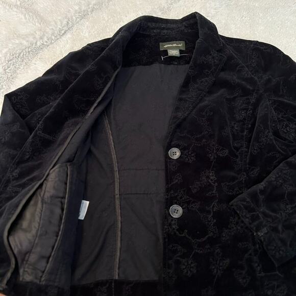 Vtg Eddie Bauer Velvet Blazer Jacket Womens Black 8p Button Pockets Stretch - Picture 4 of 7